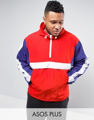 ASOS PLUS Overhead Windbreaker With Colour Block in Red