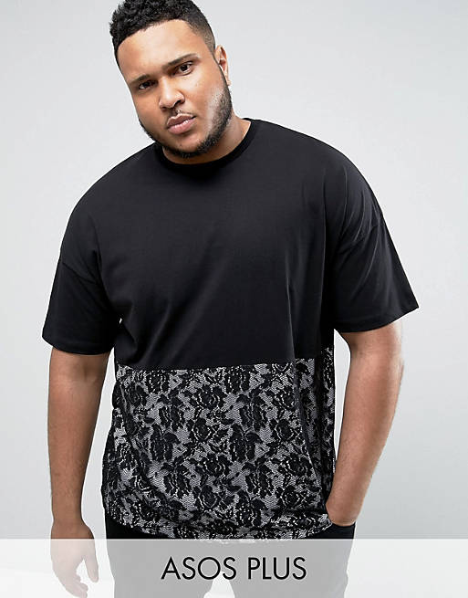 ASOS PLUS Oversized T-Shirt With Lace Cut And Sew Panel