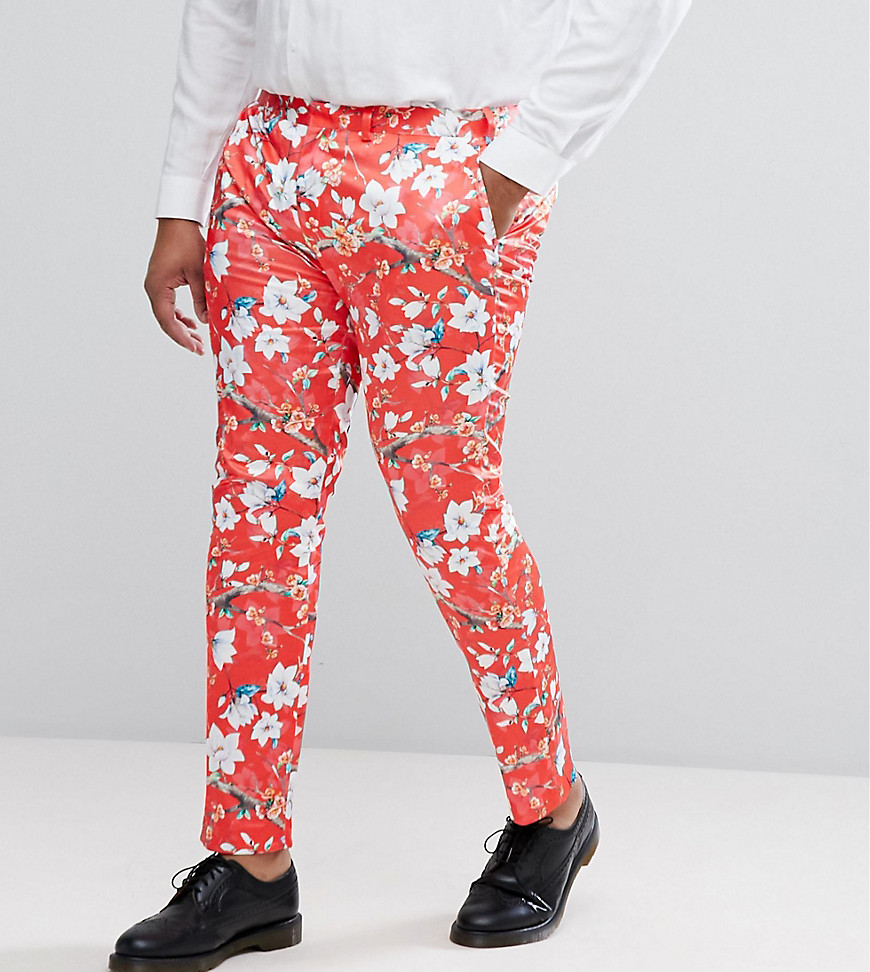 ASOS PLUS - Pantaloni da abito super skinny rossi con pavoni-Rosso