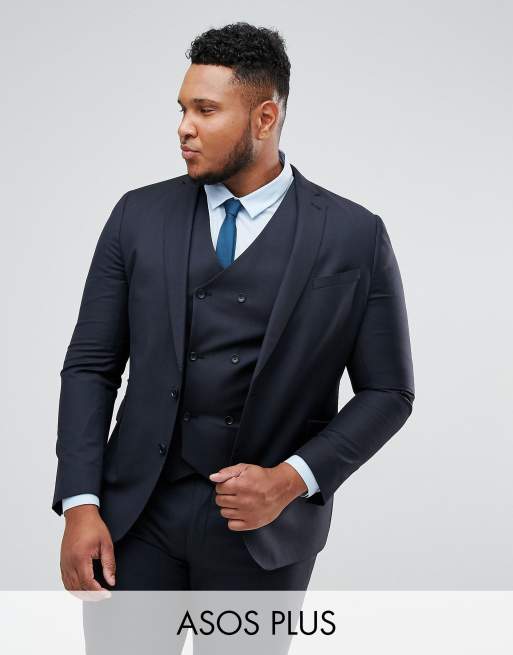 ASOS PLUS – Marineblauer, schmaler Anzug aus 100% Wolle , 2 von 3