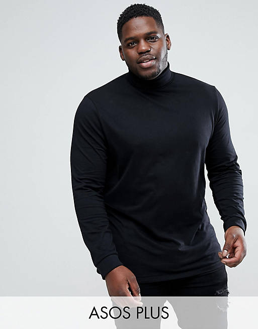 ASOS PLUS – Schwarzes T-Shirt mit Rollkragen