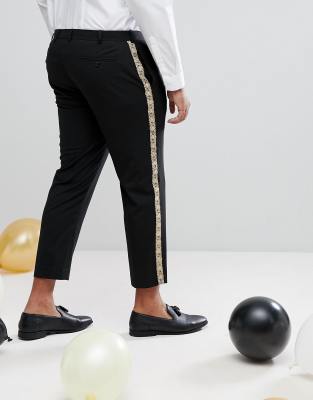 black dress pants with gold stripe