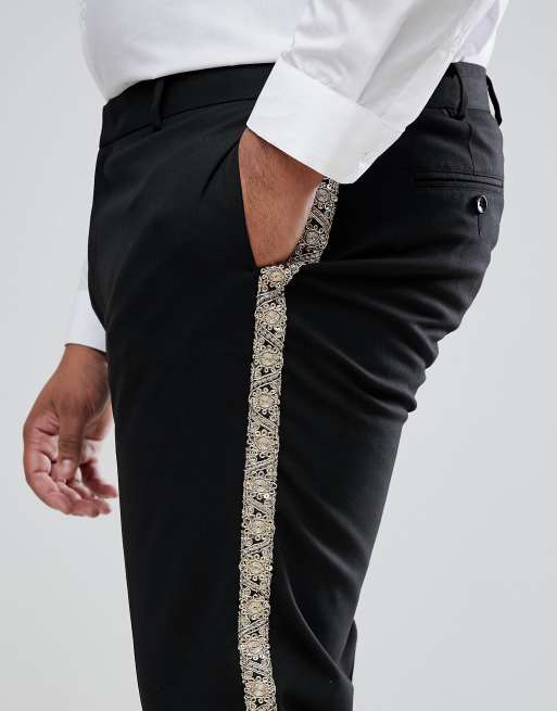 Mens black pants store with gold stripe