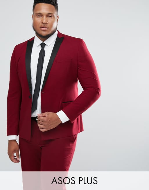 ASOS Super Skinny Tuxedo Suit Jacket In Dark Red