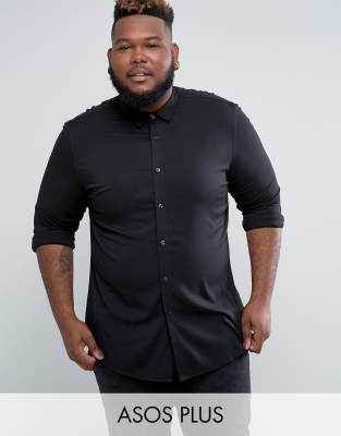 ASOS PLUS Skinny Viscose Shirt In Black