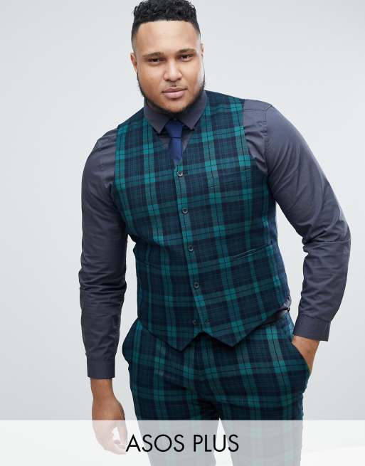 ASOS PLUS Skotskrutig kostymväst med extra smal passform