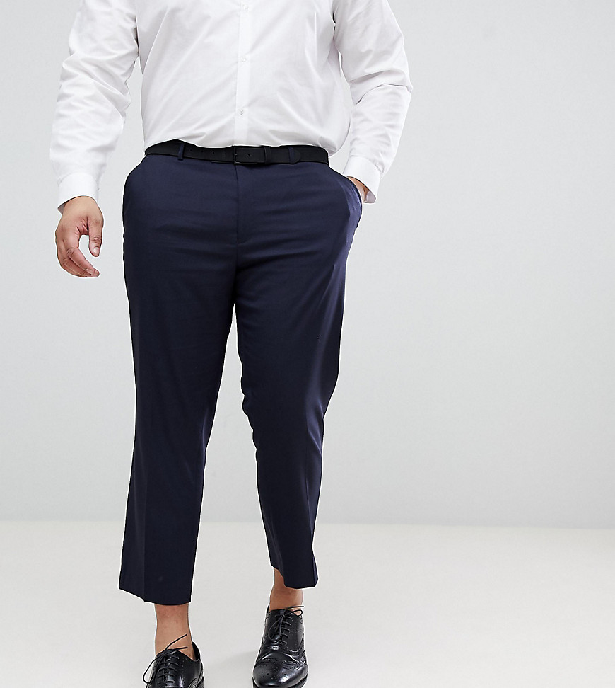 ASOS PLUS Slim Cropped Smart Trousers In Navy
