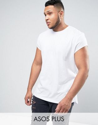 ASOS PLUS Super Longline T-Shirt With Cap Sleeves And Curved Hem