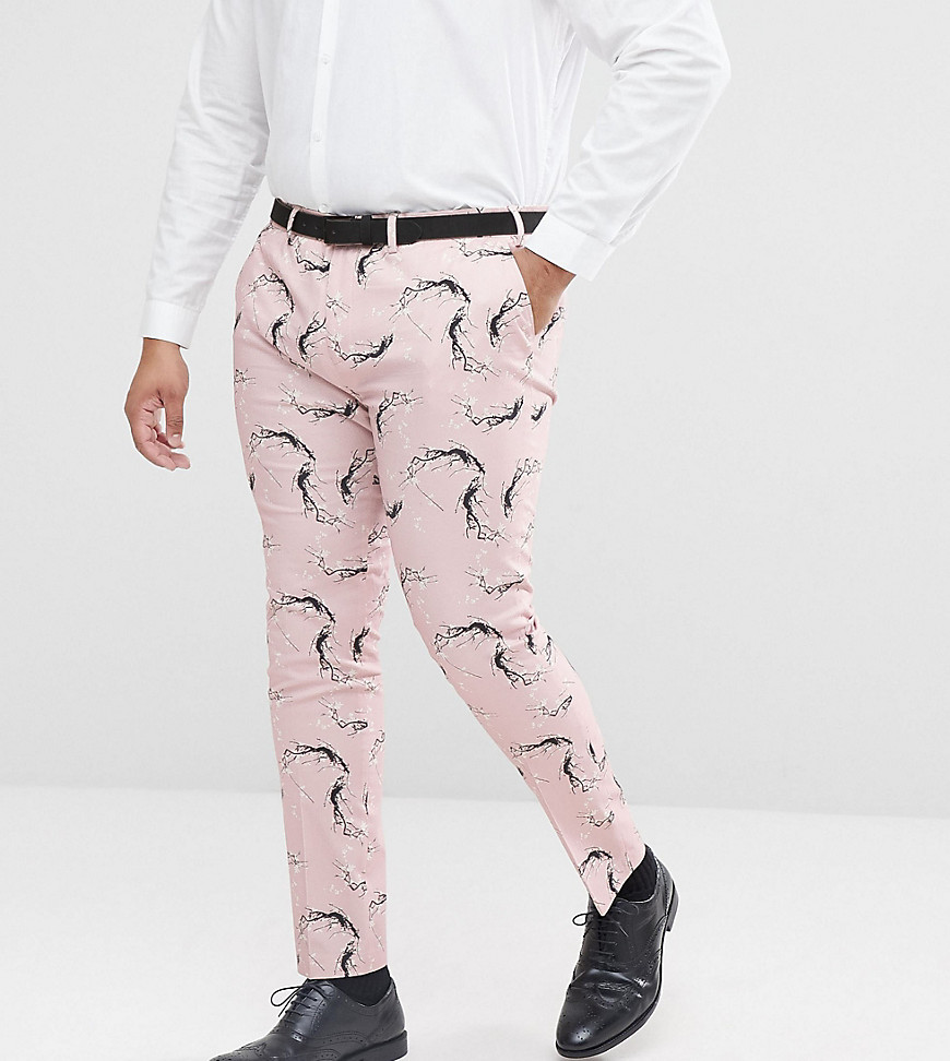 ASOS PLUS Super Skinny Smart Trousers With Blossom Print-Blue