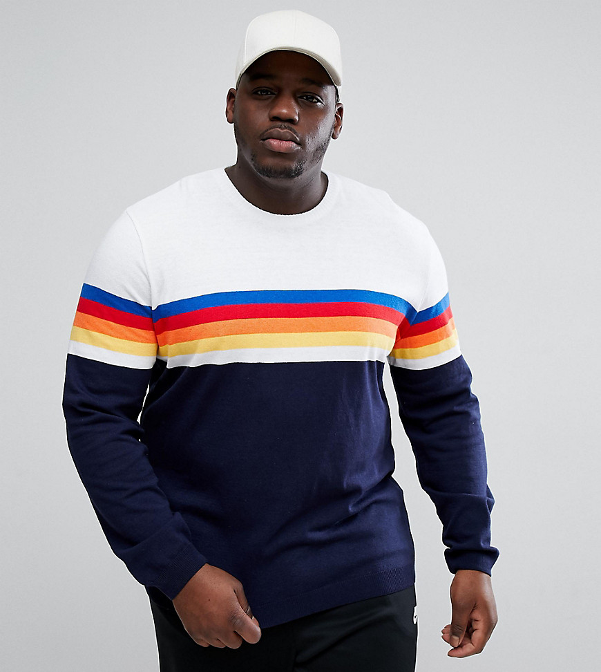 Asos Design Asos Plus Sweater With Multicoloured Stripes In Navy And White