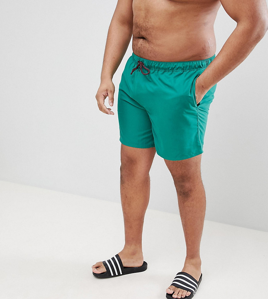 Asos Design Asos Plus Swim Shorts In Dark Green Mid Length
