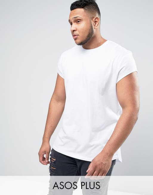 ASOS PLUS - T-shirt extra lunga con maniche ad aletta e fondo arrotondato