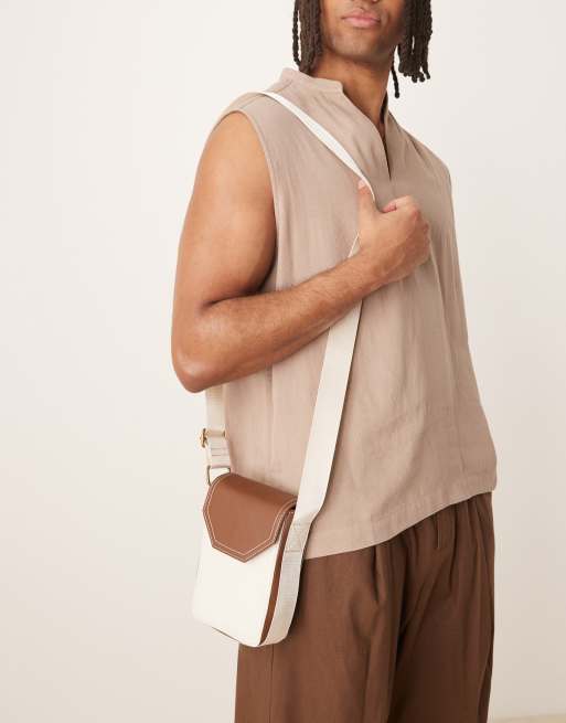 ASOS – Płócienna torebka crossbody w kolorach kremowym i brązowym, 3 z 4