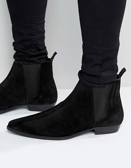 Pointed Chelsea Boots in Black Suede |