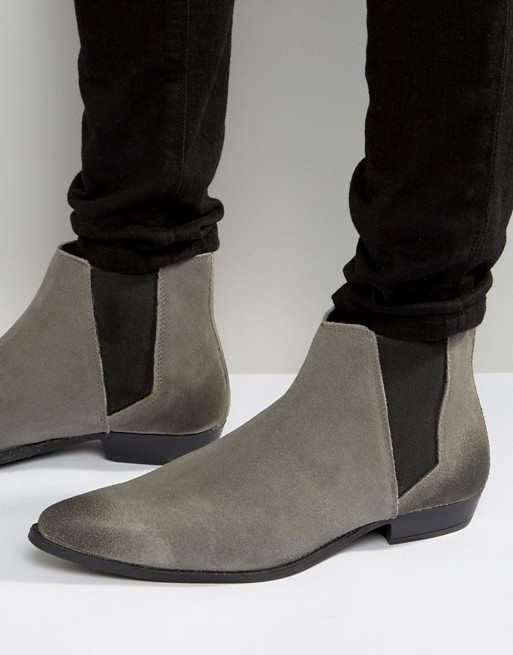 ASOS | ASOS Pointed Chelsea Boots in Grey Suede