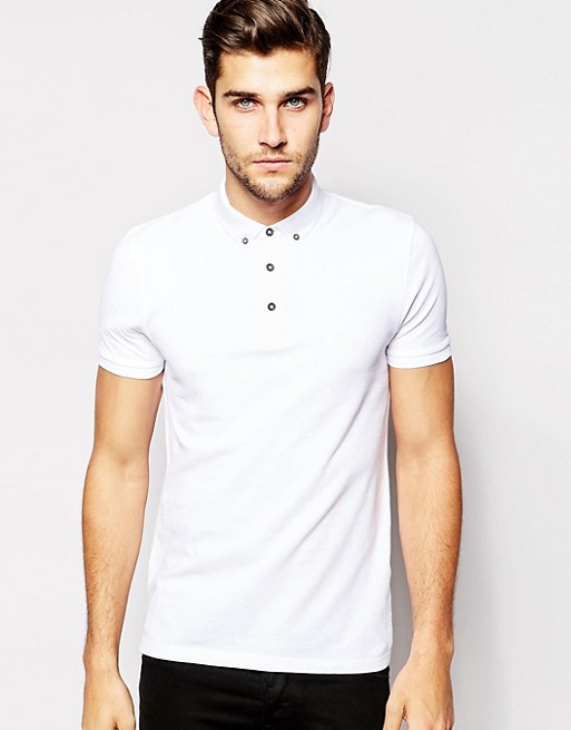 ASOS | ASOS Polo Shirt With Button Down Collar In White