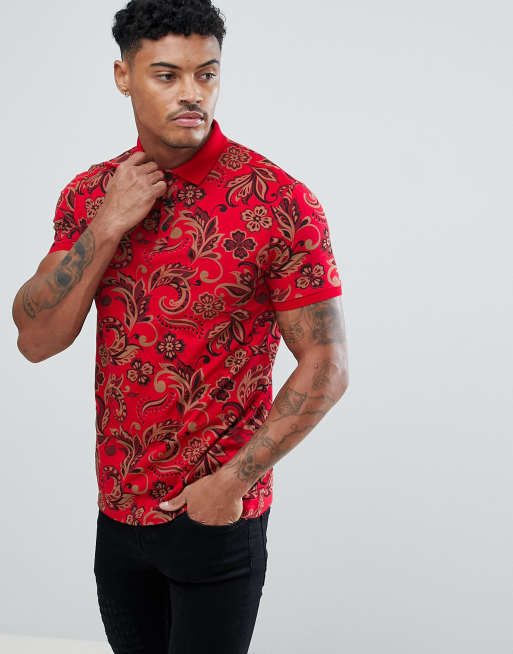 ASOS – Polohemd mit durchgehendem Paisleymuster