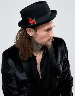 ASOS DESIGN  ASOS Pork Pie Hat In Black With Embroidery