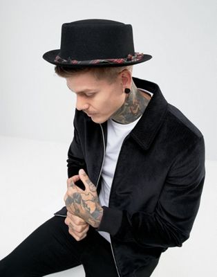 ASOS Pork Pie Hat With Distressed Plaid Band