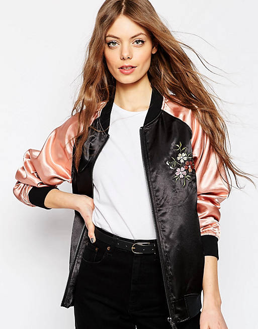 ASOS Premium Bomber Jacket with Floral Embroidery