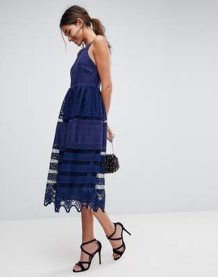 navy lace dress midi