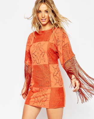 asos orange fringe dress