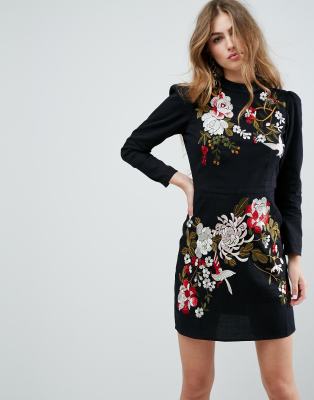 embroidered mini dress