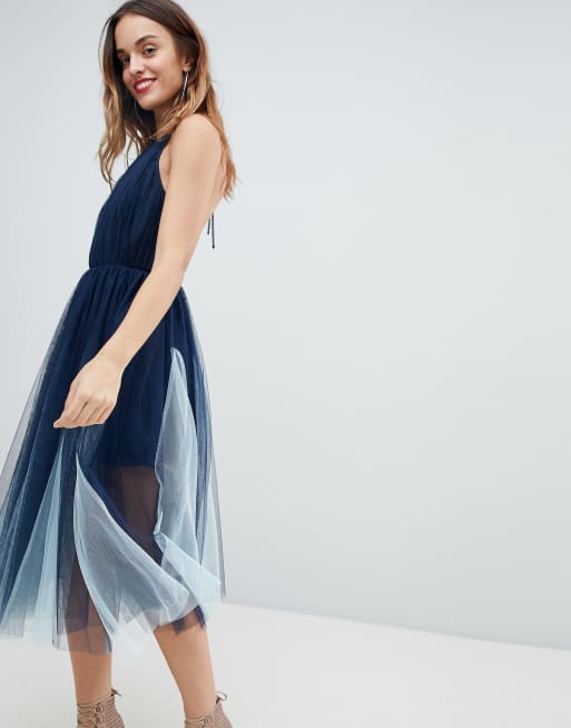 ASOS PREMIUM - Godet - Minikjole med halterneck i tyl