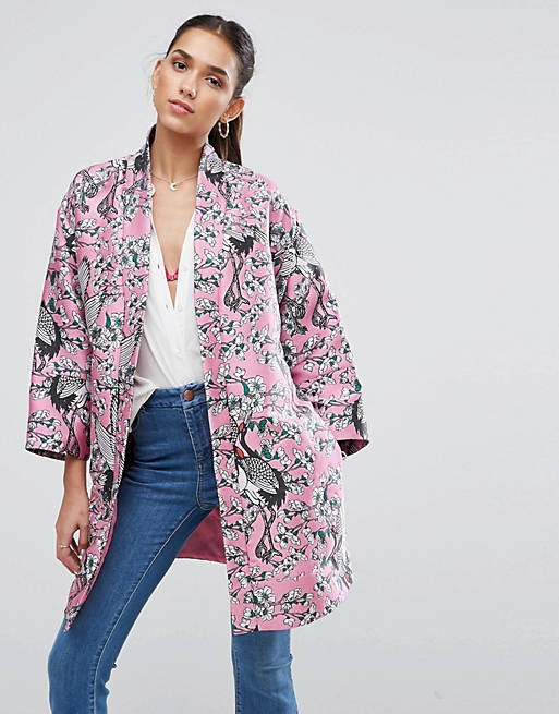 ASOS Premium Kimono in Cherry Blossom Jacquard