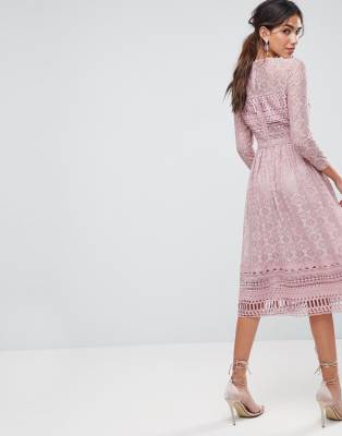 asos design lace midi skater dress