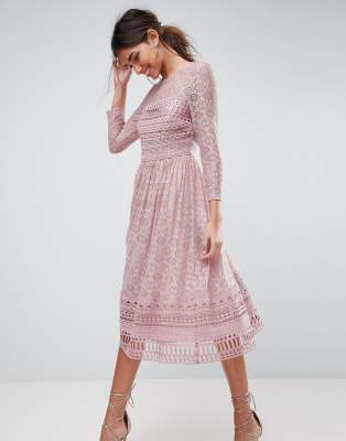 asos design premium lace midi skater dress