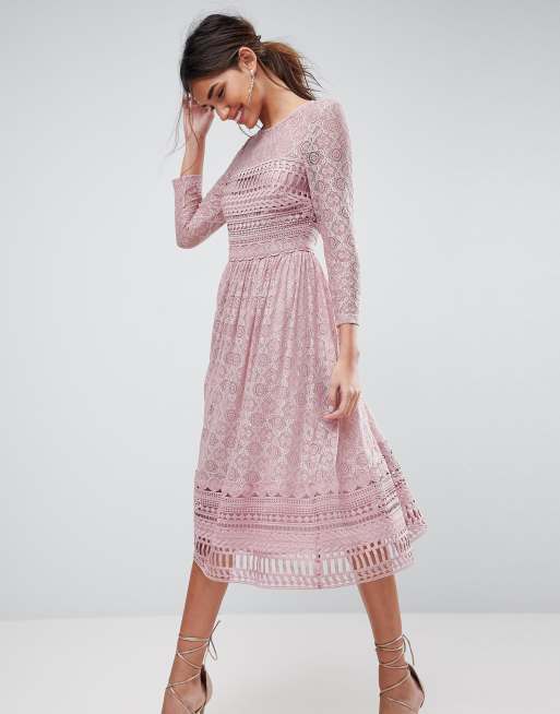 Asos premium lace hot sale midi skater dress