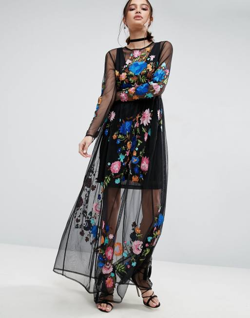 ASOS PREMIUM – Maxikleid aus besticktem Netz