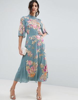 ASOS PREMIUM Midi Dress with Floral 