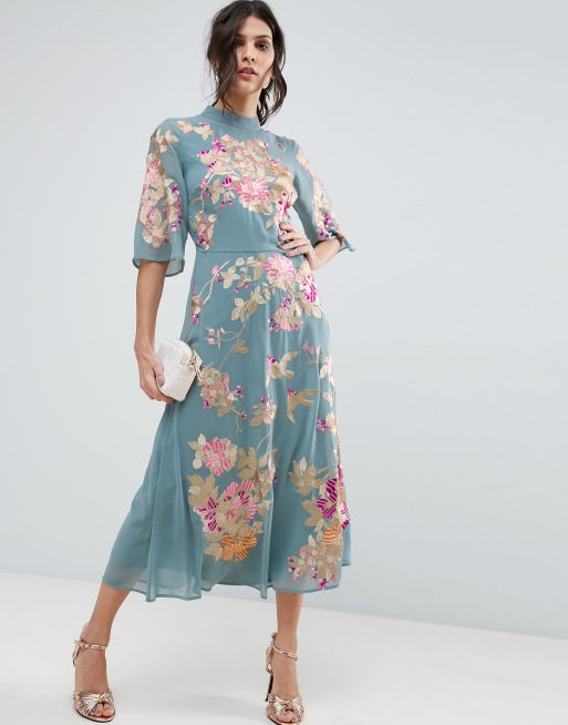 Asos blue hotsell embroidered dress