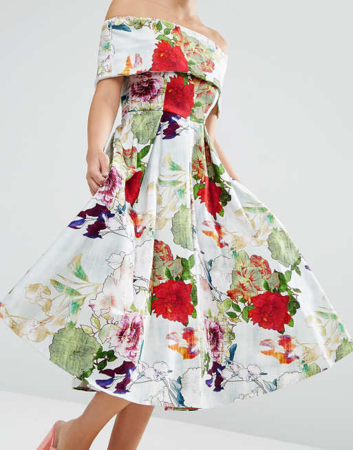 Asos floral bardot clearance dress