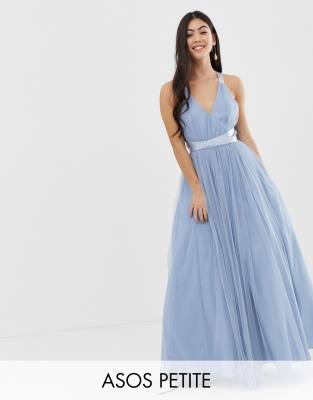 asos design premium tulle maxi prom dress with ribbon ties