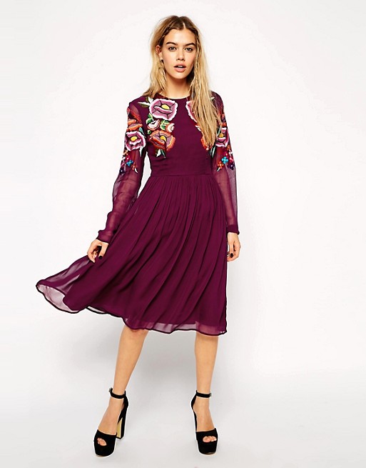 ASOS | ASOS Premium Skater Dress with Large Floral Embroidery