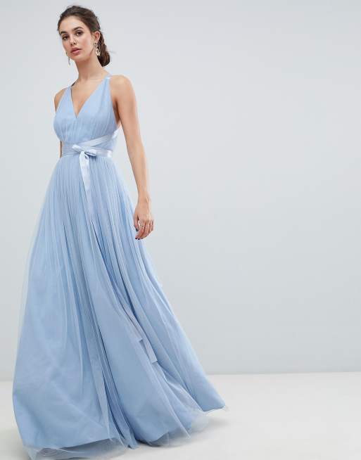 Tulle maxi prom hotsell dress with ribbon ties