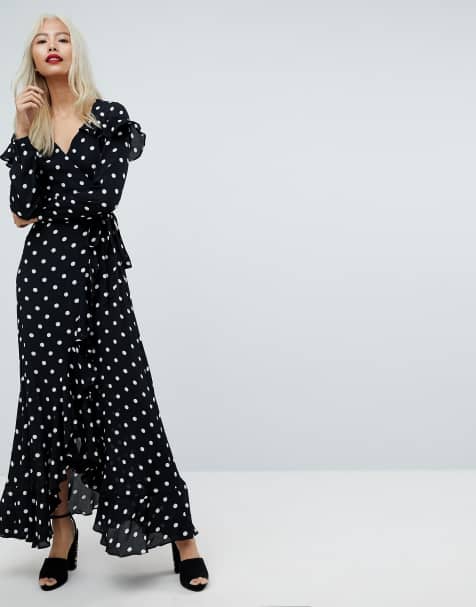 ASOS – Prickig maxiklänning med volang och öppen rygg - view 1