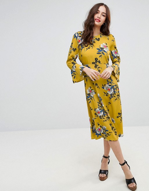 Image result for ASOS Maternity Printed Midi Column Dress with Fluted Sleeve in Dark Floral Print