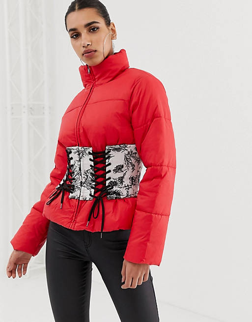 ASOS Puffer Jacket with Printed Corset