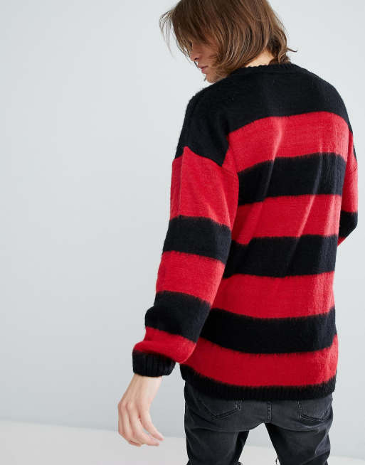 ASOS Pull pelucheux rayures Rouge noir