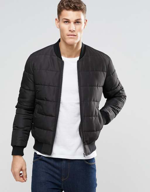 ASOS Quilted Bomber Jacket in Black for Men