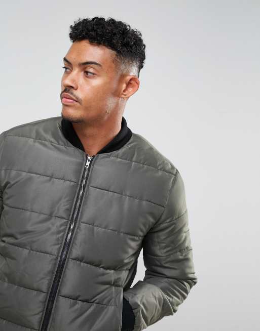 River Island Big & Tall quilted bomber jacket in gray