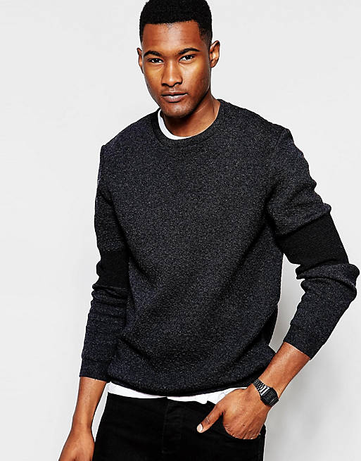 ASOS Quilted Crew Neck Jumper with Rib Arm Detail