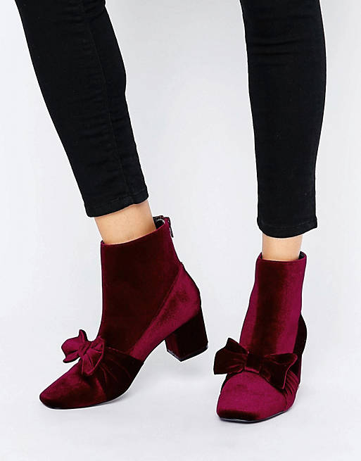 ASOS RAYAL Velvet Bow Ankle Boots