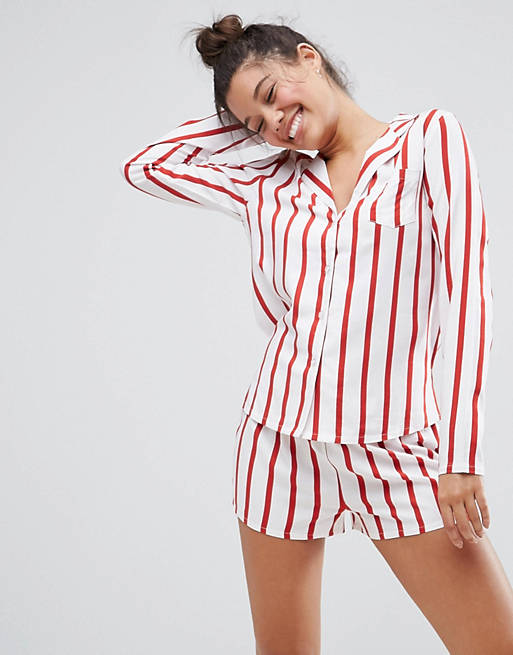 ASOS Red Stripe Shirt and Short Pajama Set