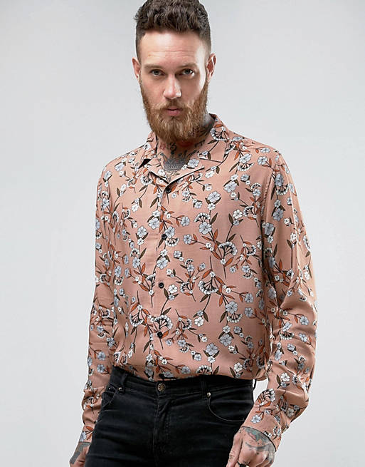 ASOS Regular Fit Viscose Shirt With Revere Collar And Floral Print