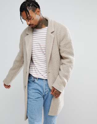 ASOS Relaxed Borg Overcoat in Ecru